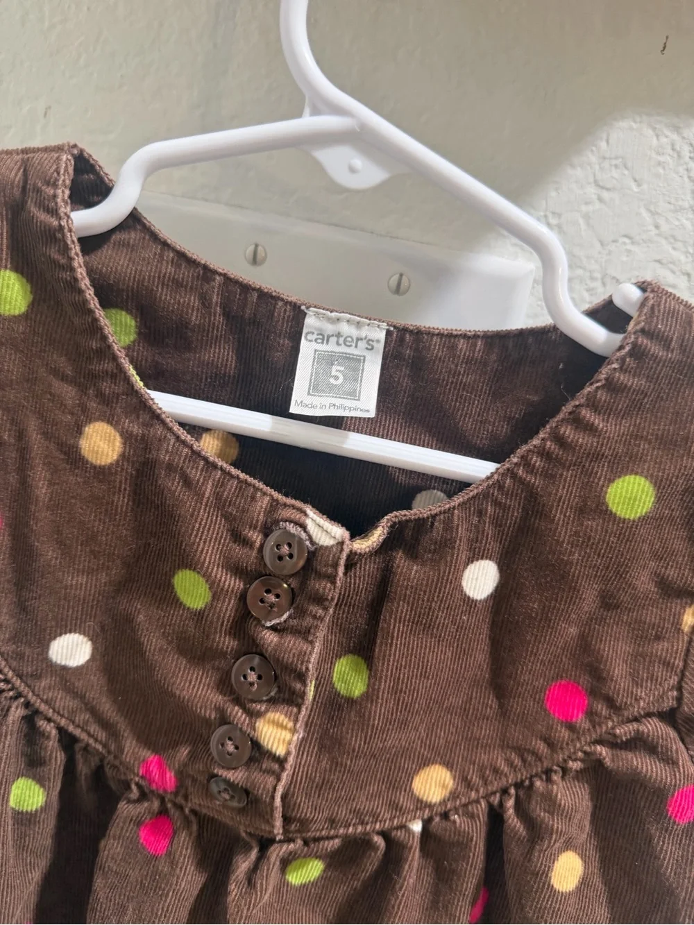 Carter's Brown Corduroy Dress with Multicolor Polka Dots